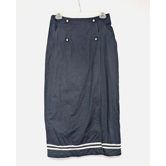 Vintage Nipon Studio Long Wrap Pencil Skirt Nautical Sailor 100% Cotton Size 8 - Picture 1 of 8